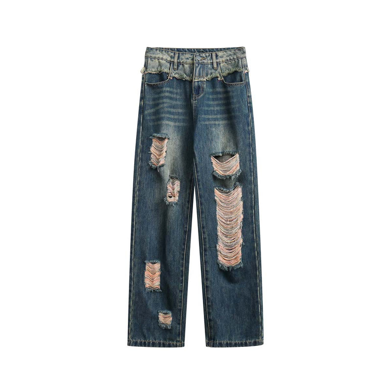 Unisex Pants Autumn Workwear Ripped Casual Pants