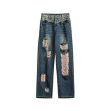 Unisex Pants Autumn Workwear Ripped Casual Pants