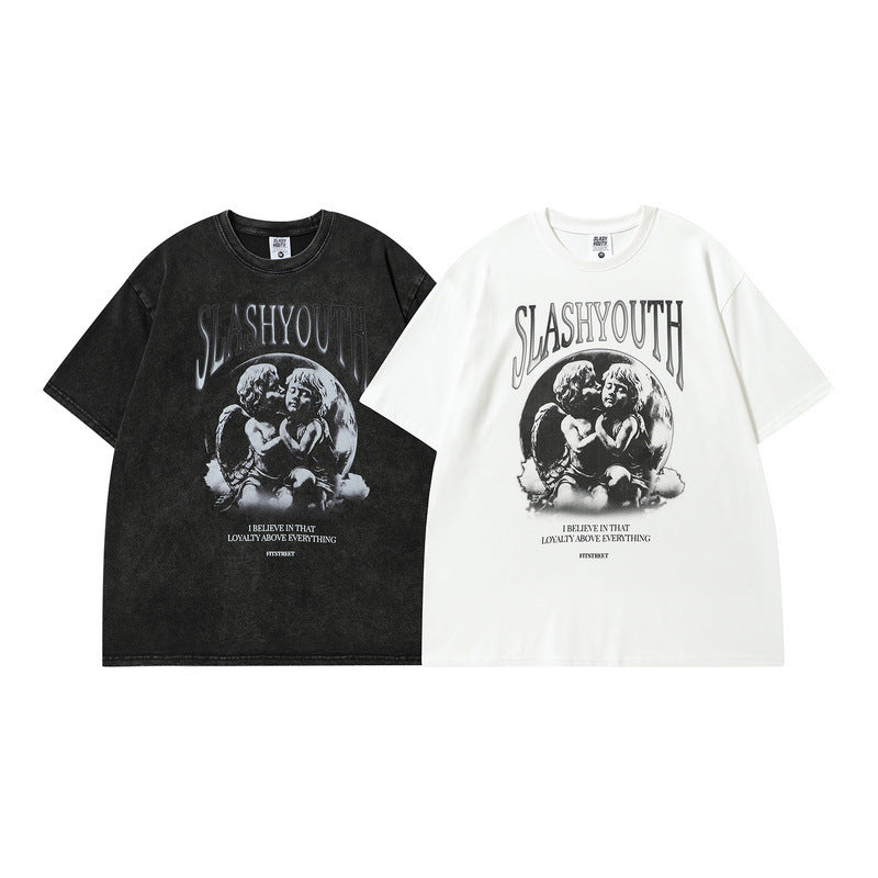Men T Shirt Angel Print Short Sleeve T-shirt Men and Women Casual Vibe