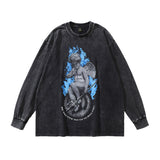 Men Long Sleeve Shirt Washed Long Sleeve T-shirt Men and Women Distressed All-Matching