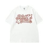 Men T Shirt Letter Print Worn Looking Washed-out Short Sleeve T-shirt Female Hip Hop