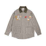 Men Long Sleeved T Shirt Retro Plaid Long Sleeve Shirt Men's Embroidery Loose Shirt Coat Spring and Autumn