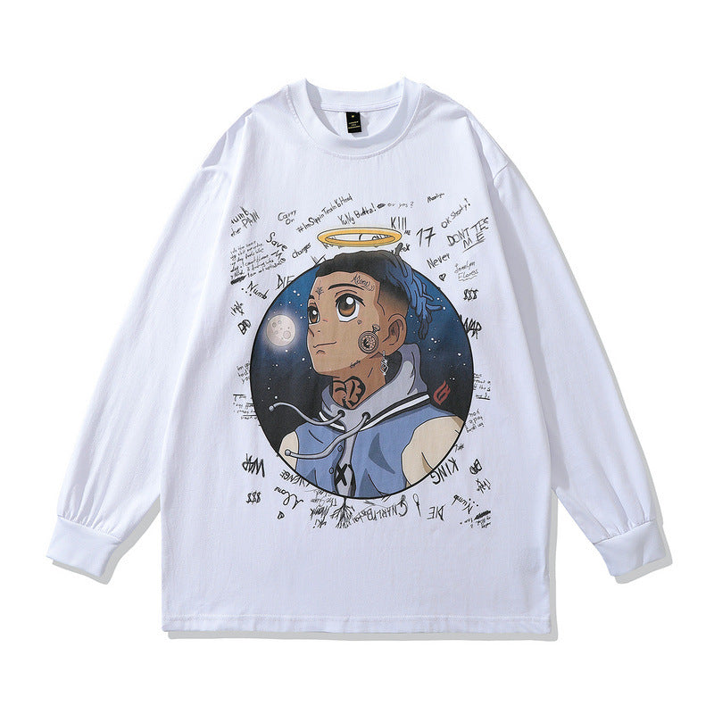 Men Long Sleeve Shirt Cartoon Animation Printed Couple Hip Hop Long Sleeve T-shirt for Men and Women Spring and Autumn