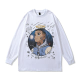 Men Long Sleeve Shirt Cartoon Animation Printed Couple Hip Hop Long Sleeve T-shirt for Men and Women Spring and Autumn