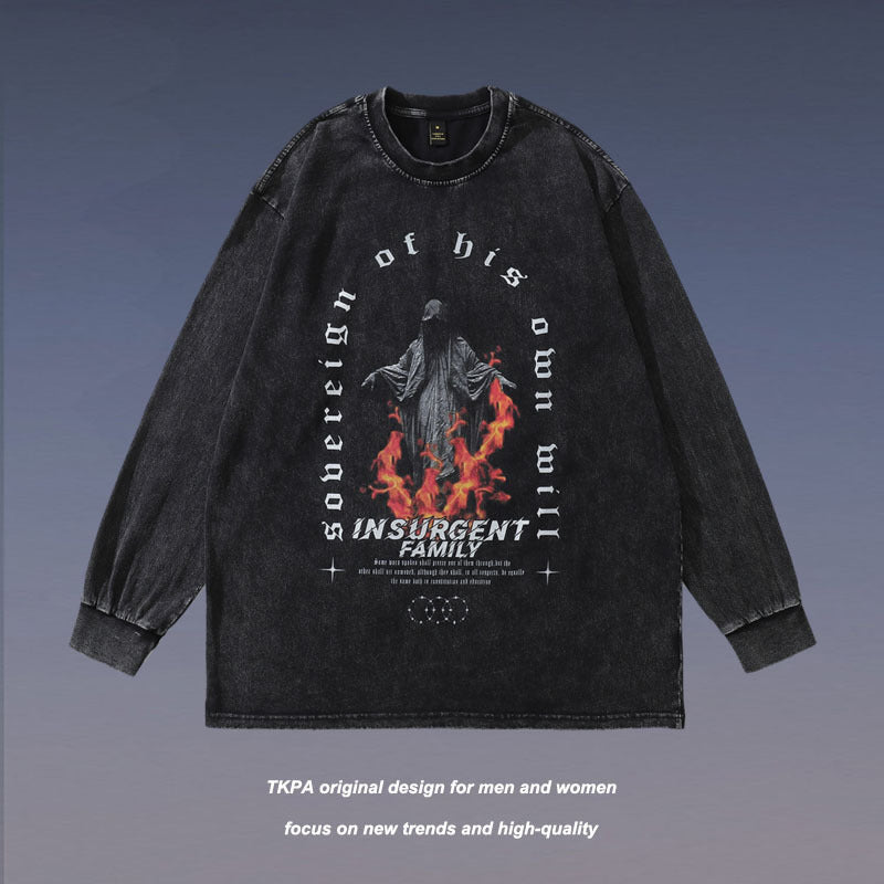 Men Long Sleeve Shirt Printed Dark Men's and Women's round Neck Long Sleeve T-shirt Loose T-shirt
