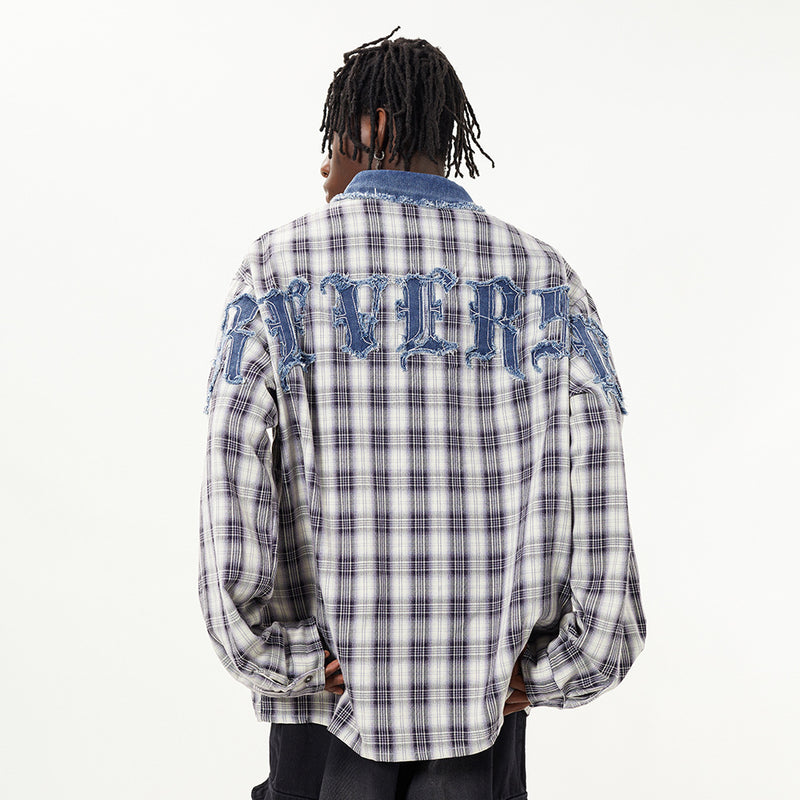 Men Long Sleeved T Shirt Letter Embroidery Long Sleeve Shirt Men Autumn Contrast Color Pocket Shirt Coat