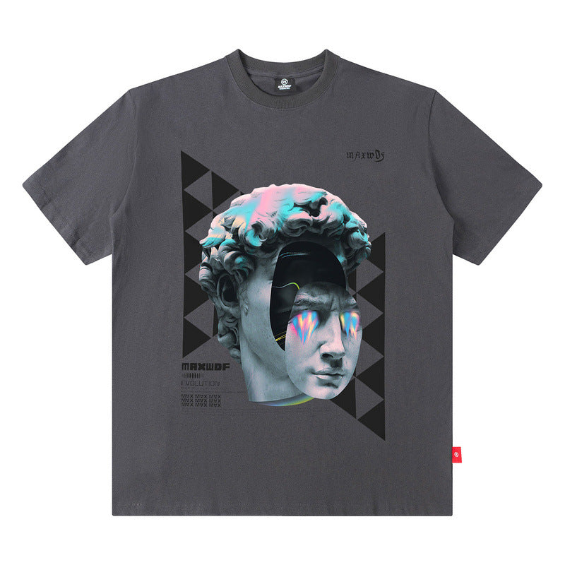 Men T Shirt Retro Fashion Brand Short Sleeve T-shirt Men and Women Loose Pure Cotton Couple