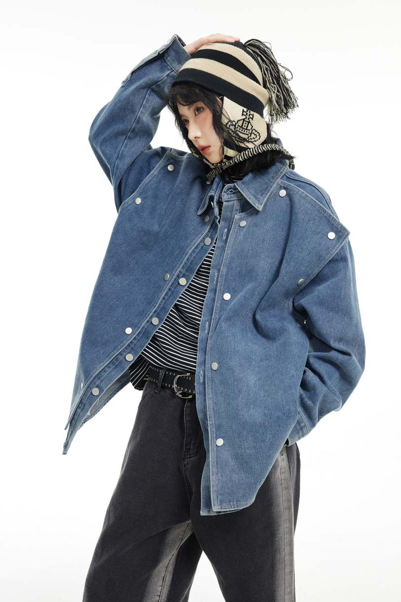 Unisex Jacket Autumn Removable Double Front Piece Denim