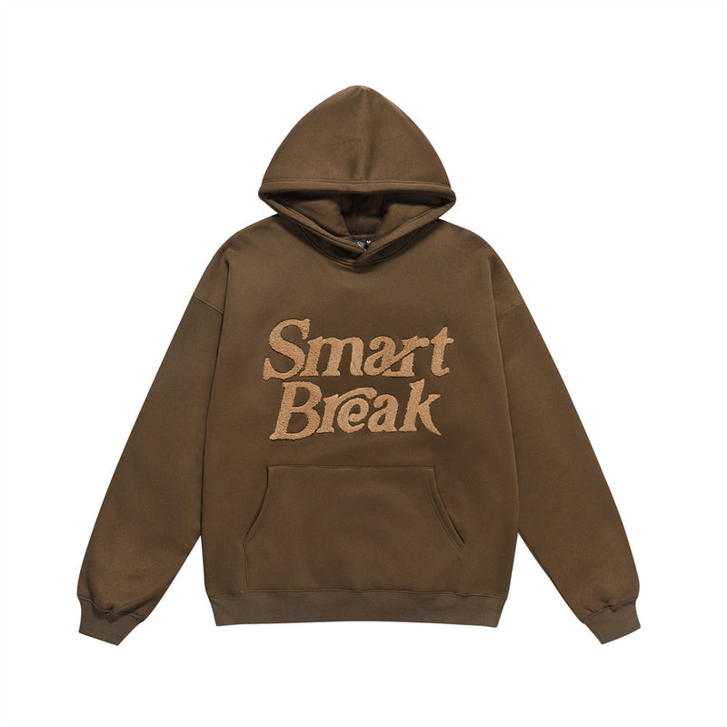 Men Fleece Lined Hoodie Autumn and Winter Embroidery Letter Hooded Sweater Men Oversize Loose Casual