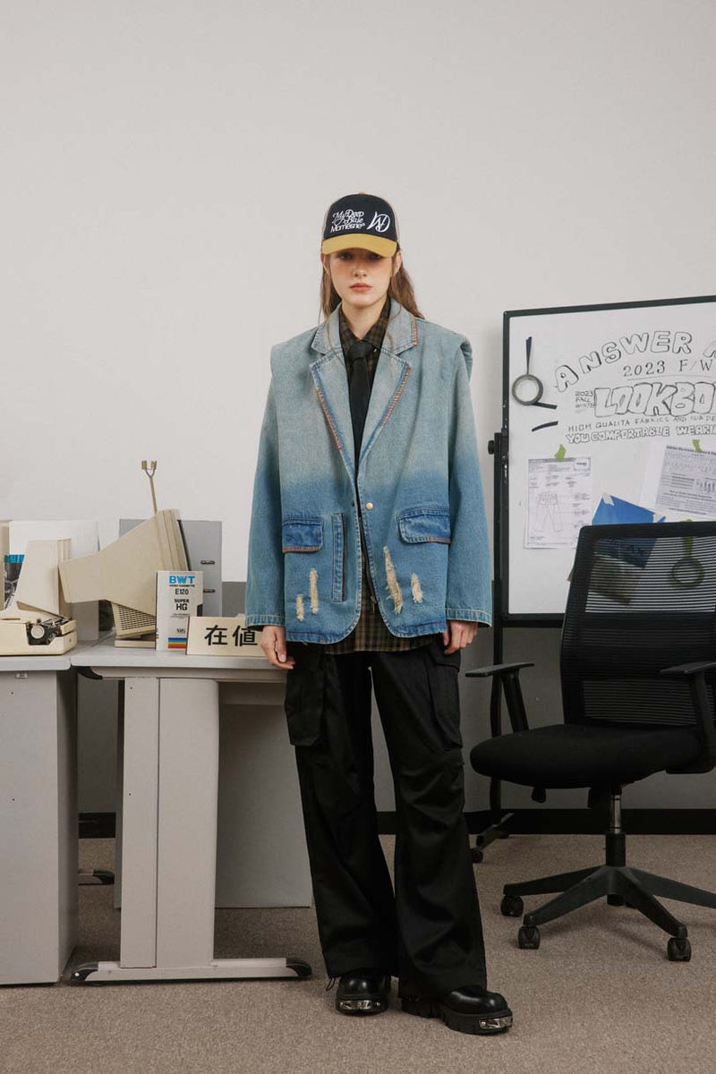 Unisex Jacket Autumn Washed and Frayed Denim Coat