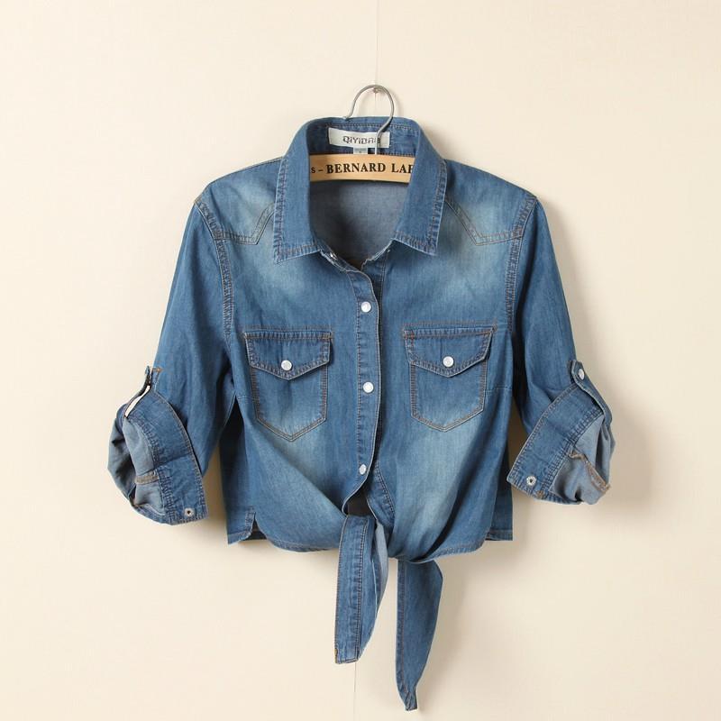 Women T-shirt Denim Shirt Female Lady Short Coat