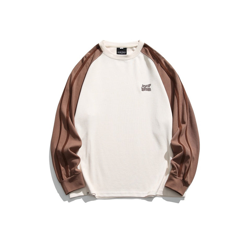 Unisex Hoodie Retro Patchwork Contrast Color Loose round Neck Sweater for Men and Women