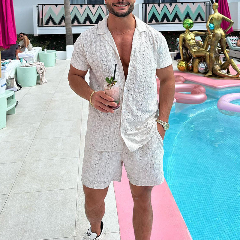 Men Co-Ords Men's Casual Comfortable Button Shirt Short Sleeve Shorts Suit