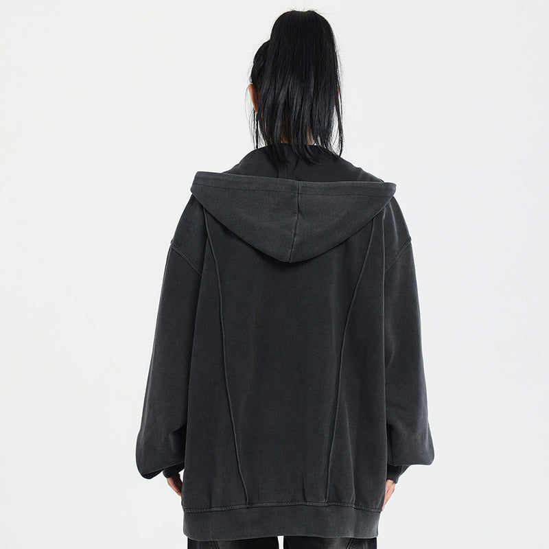 Men Hoodie Cardigan Sweater Men's Loose Casual Spring and Autumn Distressed Hooded