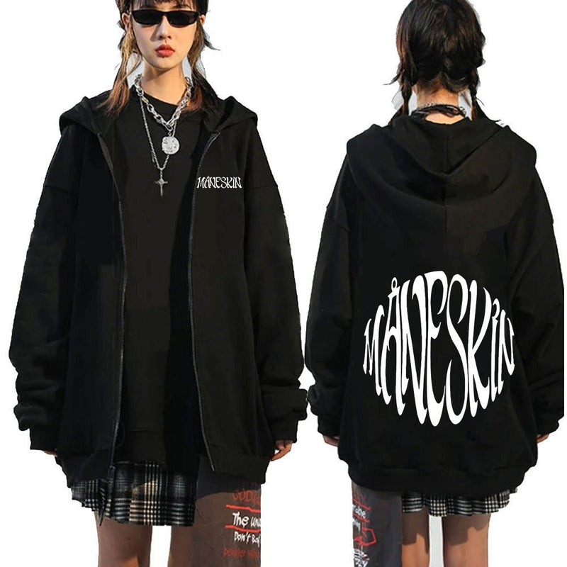 Italian Rock Band Maneskin Logo Zipper Hoodie Men's