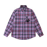 Men's Long Sleeved T Shirt Plaid Long Sleeve Shirt Men's Spring and Autumn Loose Embroidered Letters XINGX