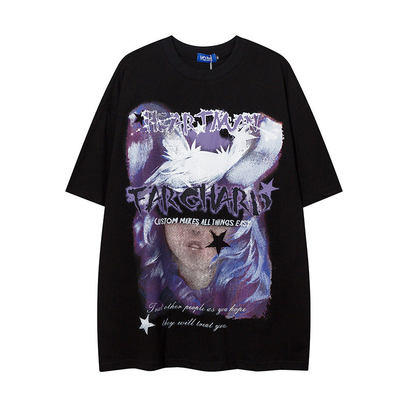 Men T Shirt Street Graffiti Short Sleeve T-shirt Men and Women Couple Loose Hip Hop