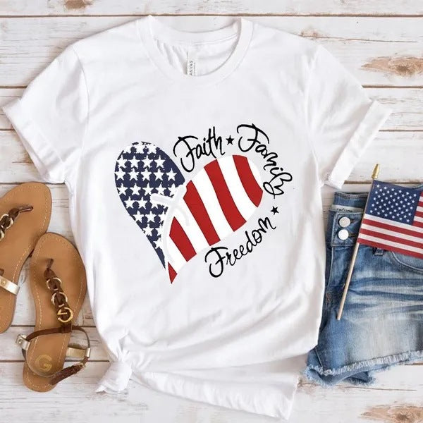 Women's Independence Day T Shirt round Neck Short Sleeve T-shirt