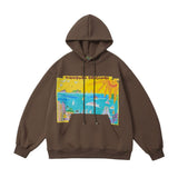 Men Hoodie Cartoon Oil Painting Landscape Printed Pullover Sweatshirt