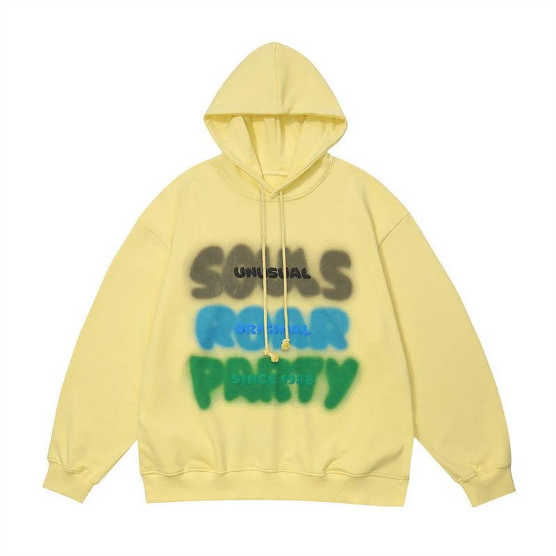 Men Hoodie Letter Print Sweatshirt Autumn and Winter Loose Leisure Long-Sleeve Hooded Pullover