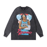 Men Long Sleeve Shirt Hiphop Washed Distressed Long Sleeve T-shirt Men and Women Loose Casual