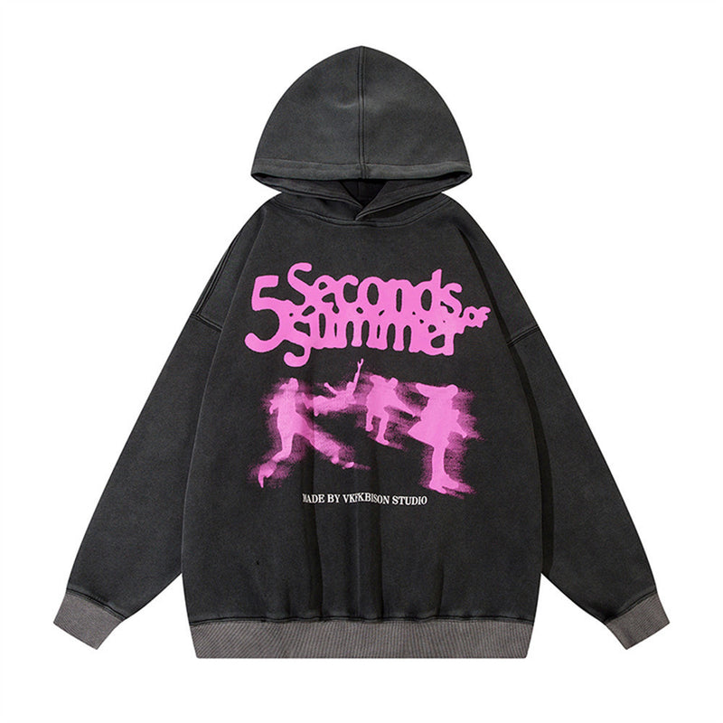 Men Hoodie Figure Printed Hoodie Retro Washed Distressed Loose Pullover Hoodie