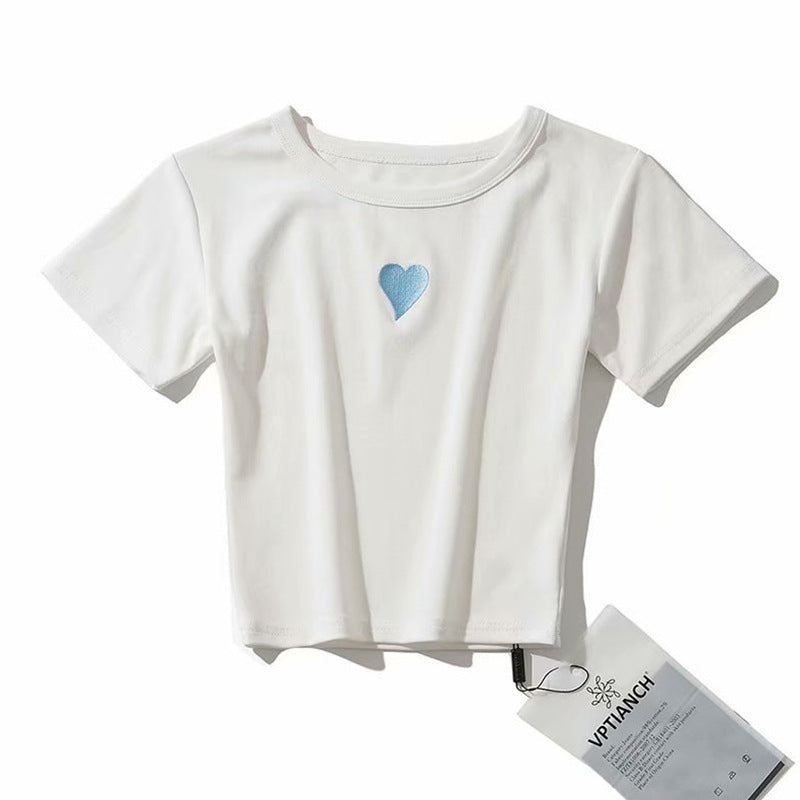 Women T-Shirt Summer Embroidered Short Sleeve round Neck T-shirt