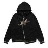 Men Fleece Lined Hoodie Zipper Cardigan Sweater Coat Men's Loose Five-Pointed Star Embroidered Hoodie