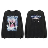 Men Long Sleeve Shirt Vintage Print Distressed Long Sleeve T-shirt Men and Women American Style Hip Hop Loose