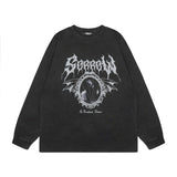 Men Long Sleeve Shirt Vintage Retro Dark Printed Washed Bottoming Long Sleeve T-shirt Men and Women
