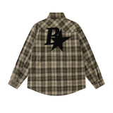 Men's Long Sleeved T Shirt Plaid Long Sleeve Shirt Men's Spring and Autumn Loose Embroidered Letters XINGX