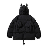 Men Cotton Mixed Jacket Coat Little Devil Hooded Cotton Jacket Male Winter Loose Cotton Jacket Coat