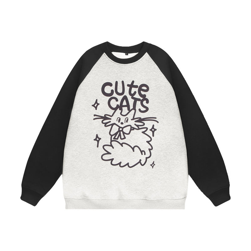 Men Hoodie Cartoon Cat Pattern Printed Sweater
