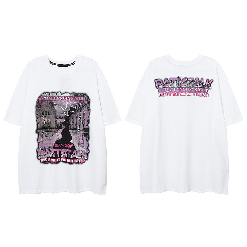Men T Shirt Hiphop Street Retro Printed Couple Short Sleeve T-shirt Men and Women