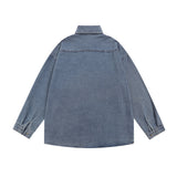 Men Long Sleeved T Shirt Embroidery Denim Shirt Jacket Men's Spring and Autumn Lapel Shirt Ins Loose Casual