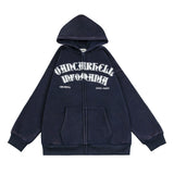 Men Fleece Lined Hoodie Portrait Printing Hooded Cardigan Sweater Men's Washed Distressed Coat