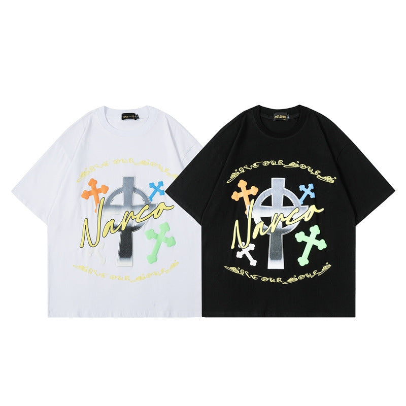 Men T Shirt Hip Hop Retro Short Sleeve T-shirt Men and Women Casual