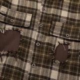 Men Long Sleeved T Shirt Plaid Long Sleeve Shirt Men Loose Lapels Shirt Coat Spring and Autumn