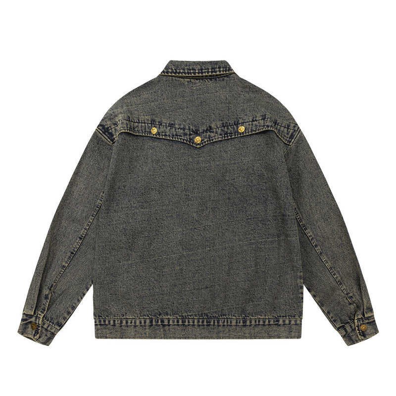 Men Denim Jacket Washed Distressed Dyed Denim Jacket Denim Coat Coat Autumn