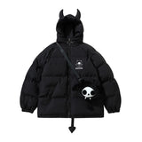 Men Cotton Mixed Jacket Coat Little Devil Hooded Cotton Jacket Male Winter Loose Cotton Jacket Coat