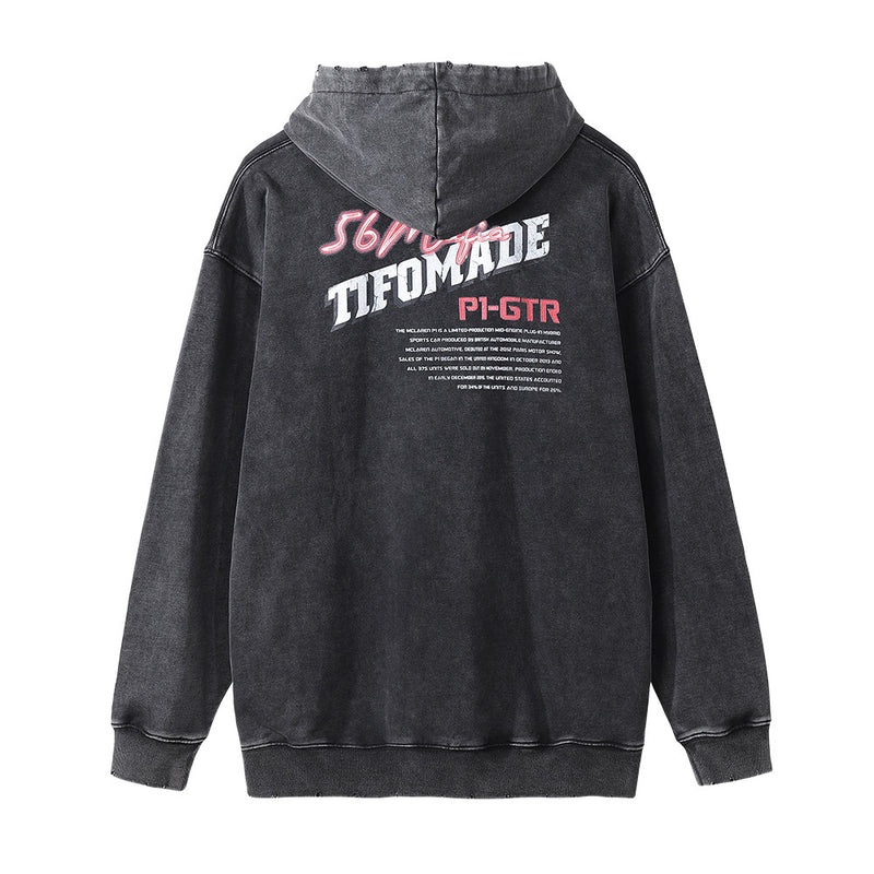 Men Hoodie Printed Distressed Hooded Sweater Men's Long Sleeve Ins Loose