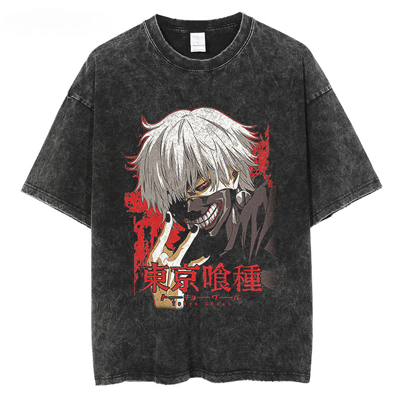 Summer Short Sleeve Vintage Tops Tees Men Anime Graphic
