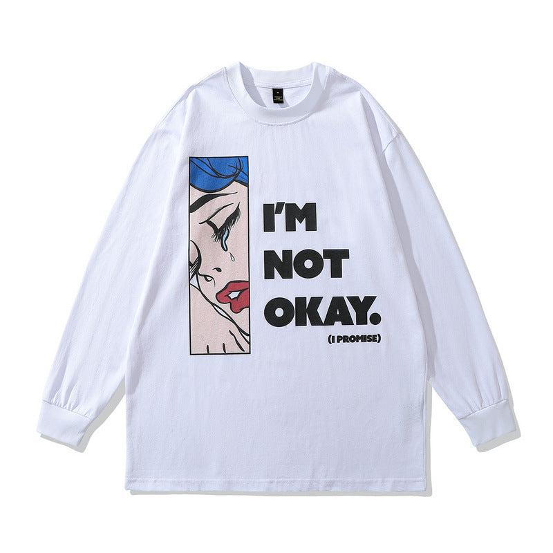Men Long Sleeve Shirt Vintage Men's Sweater Bottoming Cartoon Printed Long-Sleeved T-shirt