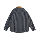 Men Long Sleeved T Shirt Embroidered Long Sleeve Shirt Men's Spring and Autumn Vertical Stripes Contrast Color Shirt Coat Vintage