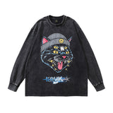 Men Long Sleeve Shirt Cartoon Printed Long-Sleeved Vintage T-shirt Men and Women Couple