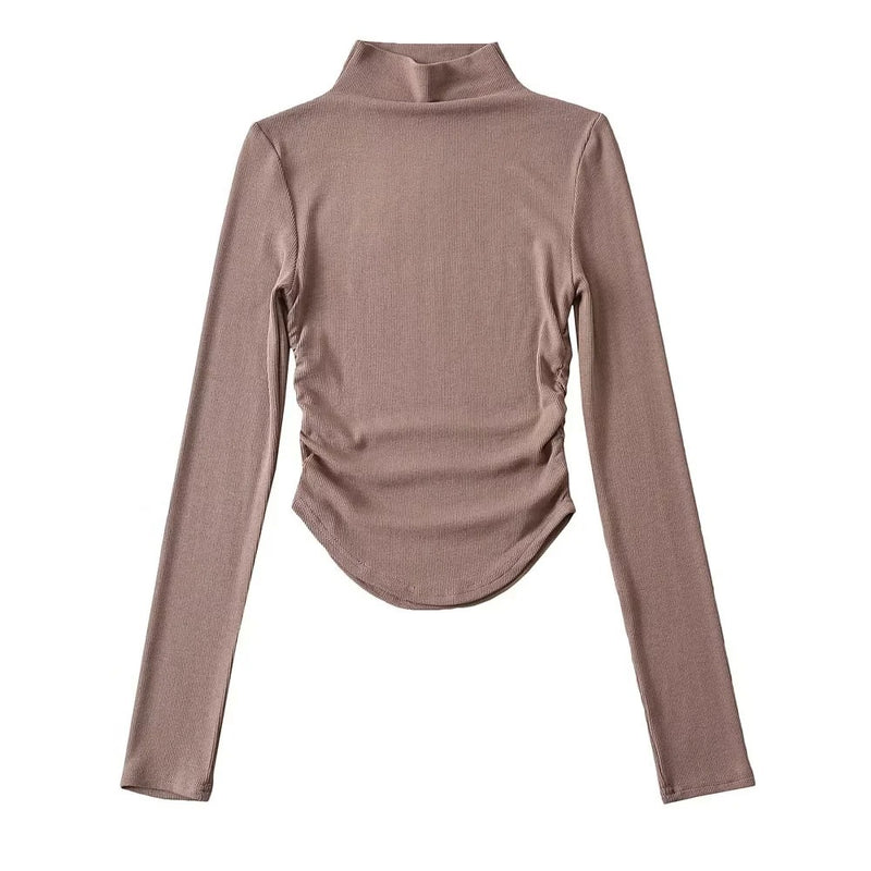 Women T-Shirt Slim Fit Turtleneck Ins Style Autumn Short Elastic Top for Women