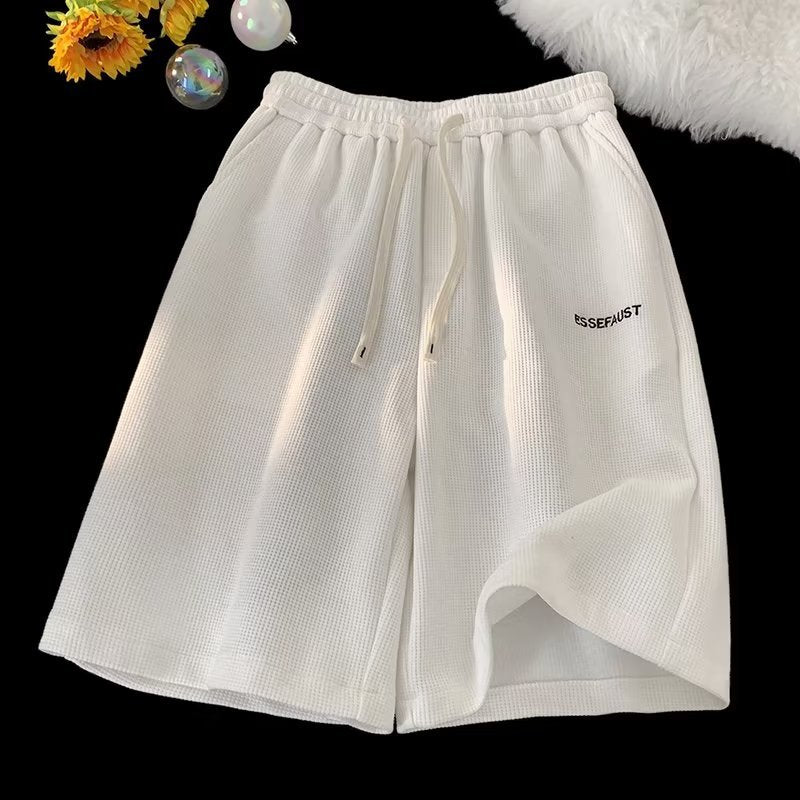 Men Sweatpants Waffle Shorts Men's Summer Retro Loose Casual