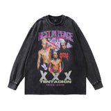 Men Long Sleeve Shirt Rodman Printed Autumn Men's Bottoming Worn Looking Washed-out Long Sleeve T-shirt