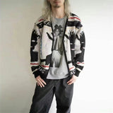 Graffiti Bomber Jacket Pure Cotton Yarn V-neck Knitted Cardigan