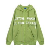 Men Fleece Lined Hoodie Winter Hooded Jacket Men's High Street Letter Printing Distressed Sweater